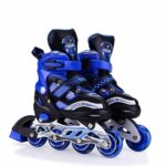 R K R Inline Skates with Pu Flashing Wheel Aluminum Body in-Line Skates with Size Adjustable with Led Flash Lights Set for Boys Kids & Girls Length for Age 8-16 Years (Blue)