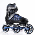 AENCI 3 Wheel Inline Skates Skating Shoes for Boys and Girls Age 10 to 14 Years Liner Roller Skates for Kids with Skating Protection Kit Set, Color Black, Size Large (BLUE)