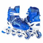 Xnim Adjustable 4 Wheel Inline Skating Shoes for Boys and Girls Liner Roller Skates Shoes Age 6 to 15 Years Kids Skate Blades PU Strong Wheels Aluminium with LED Flash Light on Wheels (Blue)