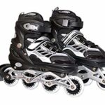 ZAGILY 4 Wheels Inline Adjustable Skates Skating Shoes for Boys & Girls Skating Shoe Adjustable Roller Blades Age 6 to 15 Years Kids PU Strong Wheels Aluminium with LED Flash Light on Wheels (Black)