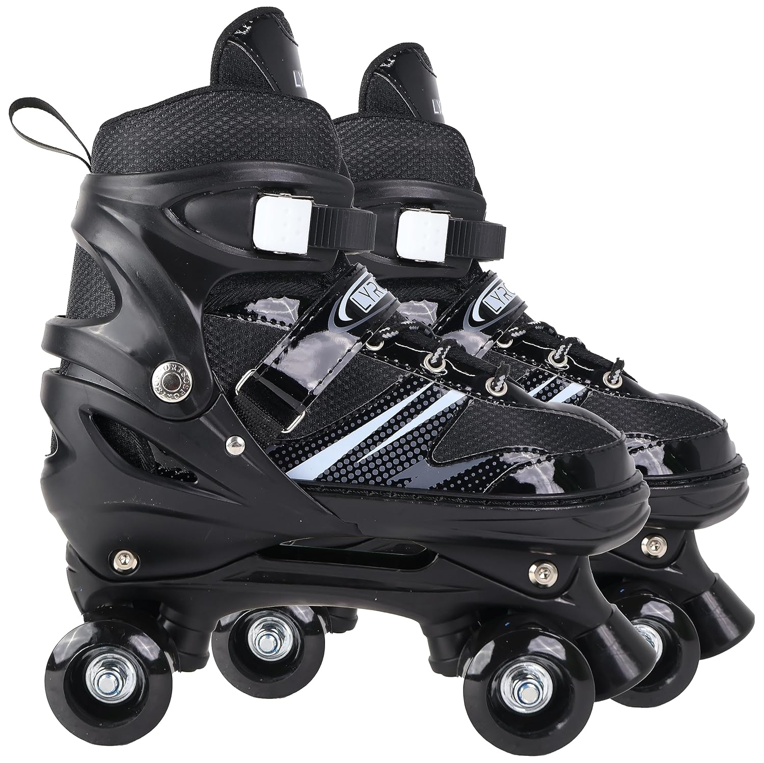 Lyrovo Adjustable roller Skates with break for kids, girls and boys (L, Black)