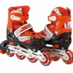 Toy Arena Red Inline Skates Size Adjustable All Pure PU Wheels it has Aluminum-Alloy which is Strong with LED Flash Light on Wheels for Kids (Age 8-14 Years)