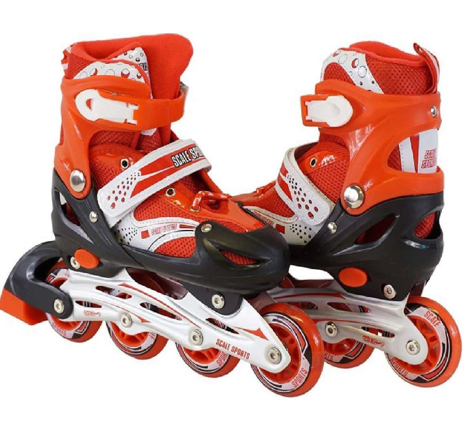 Toy Arena Red Inline Skates Size Adjustable All Pure PU Wheels it has Aluminum-Alloy which is Strong with LED Flash Light on Wheels for Kids (Age 8-14 Years)