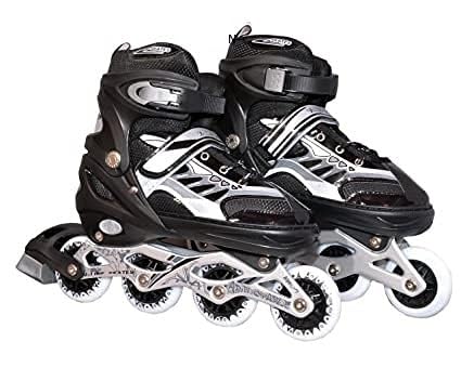 VADLO 4 Wheels Adjustable Inline Skates Skating Shoes for Boys Kids Girls Skating Shoe Adjustable Roller Blades Age 6 to 15 Years PU Strong Wheels Aluminium with LED Flash Light on Wheels (Black)