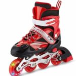 SR Brothers 4 Wheel Inline Skates Skating Shoes for Boys and Girls Age 10 to 20 Years Liner Roller Skates for Kids Shoes Roller Blades PU Strong Wheels Aluminium with LED Flash Light on Wheels (Red)