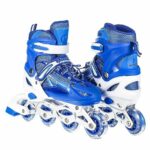 SR Brothers 4 Wheel Inline Skates Skating Shoes for Boys and Girls Age 10 to 20 Years Liner Roller Skates for Kids Shoes Roller Blades PU Strong Wheels Aluminium with LED Flash Light on Wheels (Blue)