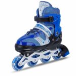 Rikriva Inline Skates with PU Flashing Wheel Aluminum Body in-Line Skates with Size Adjustable with LED Flash Lights Set for Boys Kids and Girls Length for Age 7-14 Years. (Blue)