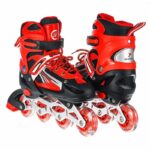 VADLO 4 Wheels Adjustable Inline Skates Skating Shoes for Boys Kids Girls Skating Shoe Adjustable Roller Blades Age 6 to 15 Years PU Strong Wheels Aluminium with LED Flash Light on Wheels (Red)