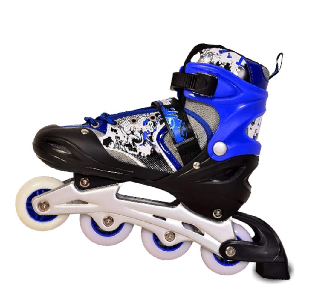 Morex Adjustable Aluminium 4 Wheel Inline Skates Size 39-42 with Bag (Blue)