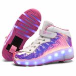 SDSPEED 7 Colors LED Rechargeable Kids Roller Skate Shoes with Single Wheel Shoes Sport Sneaker