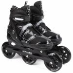 Dada Enterprise Adjustable Size Inline Skates | Skating Shoes for Boys & Girls | 4 Wheels |Beginner-Friendly Skating Shoe | Adjustable Roller Blades | Enhanced Stability and Support| Size L,(Black)