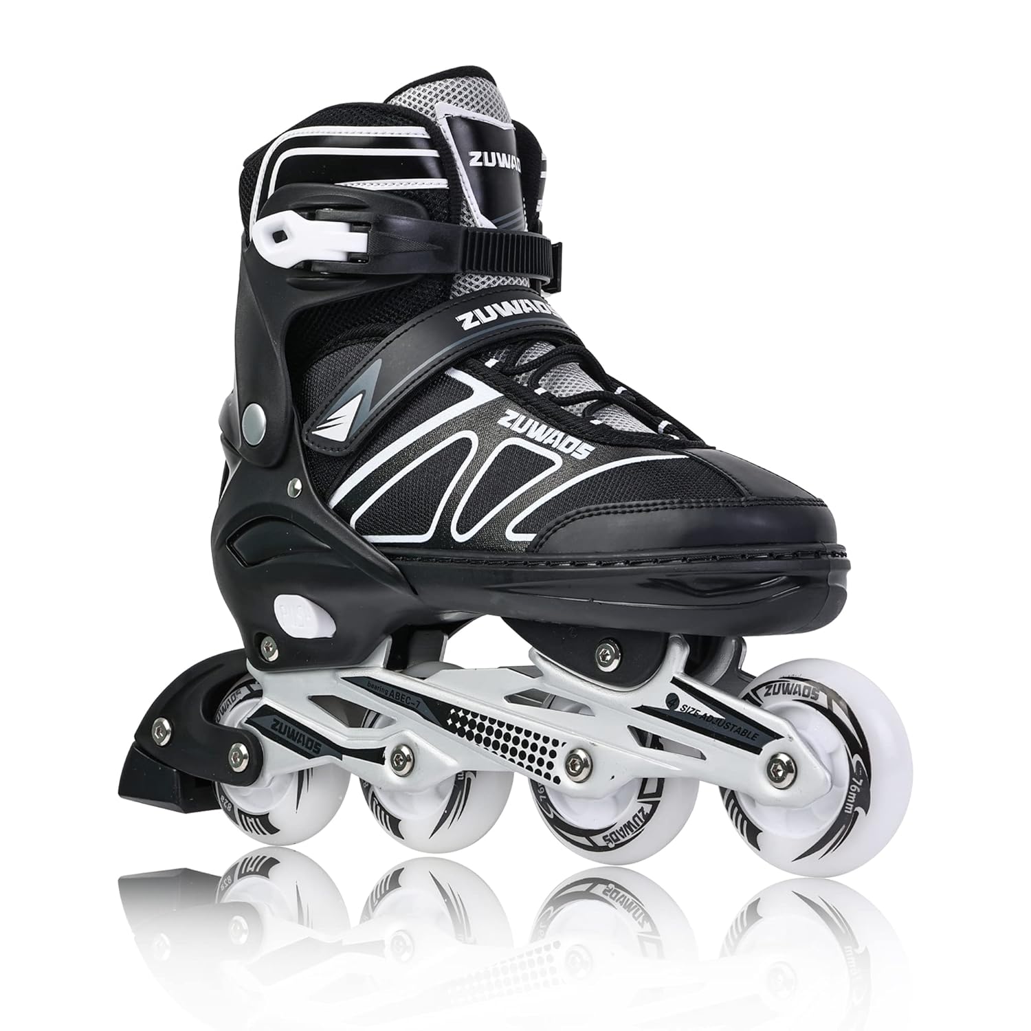 KIKSTYO Adjustable Inline Skates for Kids and Adults, Roller Skates with Featuring All Illuminating Wheels, for Girls and Boys, Men and Women Black Size X-Large(7M/8W-10M/11W US)