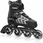 JD Fresh 4 Wheel Inline Skates Skating Shoes for Boys and Girls Age 10 to 14 Years Liner Roller Skates for Kids, Color blac, Size Medium