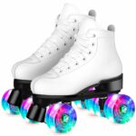 Perzcare Roller Skate Shoes for Women&Men Classic PU Leather High-top Double-Row Roller Skates for Beginner, Professional Indoor Outdoor Four-Wheel Shiny Roller Skates for Girls Unisex