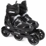 STRAUSS Trinity Adjustable Size Inline Skates | Skating Shoes for Boys & Girls | 3 Wheels |Beginner-Friendly Skating Shoe | Adjustable Roller Blades | Enhanced Stability and Support| Size M,(Black)