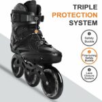 EONWISE Radar Adjustable Size Inline Skates 3 Wheels Skating Shoes for Boys and Girls 10 to 14 Age with Necessary Skating kit and Liner Skates Shoe (BLACK)