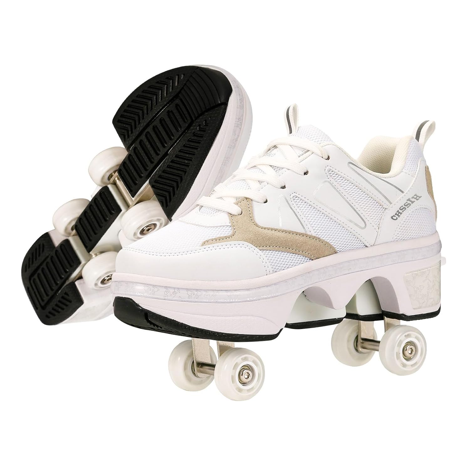 CHSSIH Roller Skates for Women Outdoor,Parkour Shoes with Wheels for Girls/Boys,Kick Rollers Shoes Retractable Adults/Kids,Quad Roller Skates Men,Unisex Skating Shoes Recreation Sneakers,Color-10US