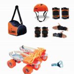 JJ JONEX Roller Skates for Adults, Skates for Youth, Adjustable Roller Skates, Outdoor & Indoor Illuminating Roller Skates (MYC) (Super Tenacity Orange Combo Age 6-11 Year PVC Helmet Size Medium)