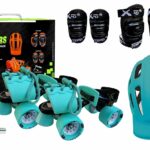 jaspo Unisex-Youth Cruiser Senior Players Quad Adjustable Roller Skates Combo (Suitable For 6 To 14 Years) (Cyan), outdoor_wheel