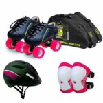 Jaspo Skater Girl Eco Shoe Skate Combo (Shoe Skates+ Helmet+Knee+Bag) (SIZE-11 UK (Age 4-5 yrs), Skater Girl ECO)