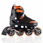 Konex 4 Wheel Inline Skates | Adjustable PU Wheel Roller Skating Shoes for Boys and Girls (Xtra Large, 39-42, Orange)