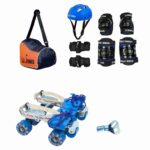 JJ JONEX Attack Adjustable Skates Combo (Skates+Helmet+Knee pad+Elbow pad +Skates Gloves + Key+Bag) Suitable (MYC) Helmet Blue(Age 11 Above (Large))