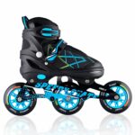 Konex 3 Wheel Inline Skates | Adjustable PU Wheel Roller Skating Shoes for Boys and Girls (Large, 35-38, Blue)