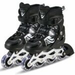 KHUSHAL Inline 4 Wheel Skates, Adjustable Inline Roller Skates Roller Blades PU Strong Wheels for Boys Kids & Girls, 9 to 20 Years Unisex Outdoor Skating Shoes Roller Blades Black Color