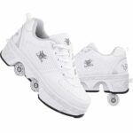 Roller Skate Shoes for Girls/Sneaker Skates with Retractable Wheels/Kick Roller Women Boy Kid, White-3.5US