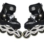 Buyline Adjustable Aluminium Body Inline Skates Combo Size M (34-39) for Unisex Adults, Black