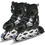 Alokik Enterprise Kids Skating Shoes with an Adjustable Length, Inline Skates with a PU Flashing Wheel, and an Aluminium Body A Variety of Designs and Colours (Black)