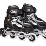 Jetoyni Inline Skates, Adjustable Inline Roller Skates for Boys Kids&Girls, 7 to 14 Years Unisex Outdoor Skating Shoes Roller Blades with Led Flash Lights Featuring Wheels for Skating (Black)