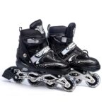 KIDLOOP Inline Skates with a PU Flashing Wheel, Kids Skating Shoes with an Adjustable Length, and an Aluminium Body A Variety of Designs and Colors (Black)