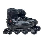 Veera Medium Size Inline Skates | 4 Wheels Adjustable Skating Shoes for Unisex Kids | 70 mm PU Illuminating Led Lights Wheels with ABEC-7 Bearing | Age Group 11 to 14 Years | Black