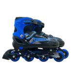 Veera Large Size Inline Skates | 4 Wheels Adjustable Skating Shoes for Unisex Kids | 70 mm PU Illuminating Led Lights Wheels with ABEC-7 Bearing | Age Group 15 to Blue