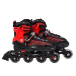 Veera Extra Large Size Inline Skates | 4 Wheels Adjustable Skating Shoes for Unisex Kids | 70 mm PU Illuminating Led Lights Wheels with ABEC-7 Bearing | Age Group 19 to 22 Years | Red