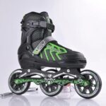 WRIZTI 3 Wheel Inline Skates Skating Shoes for Boys and Girls Age 10 to 14 Years Liner Roller Skates for Kids with Skating Protection Kit Set, Color Black, Size Large (Green)