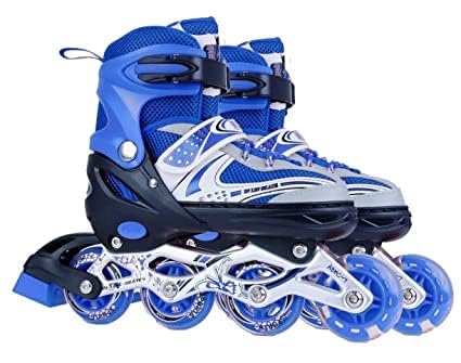 Z-ZERONTE Adjustable Aluminium Body Inline Skates Combo Children Skate with inbuild tyre led Light with maunual breack System alluminium Adjustable Lenth Unisex-Adult 4 Adjustable Size(Multicolor)