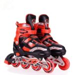 KAOMOJI Inline Skates Size Adjustable All Pure PU Strong Wheels Aluminum with LED Flash Light on Wheels, Age Group 10+ Adults Boys Girls(Red)