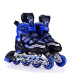 Roller Skates Adjustable Inline Skating Shoes for Boys Kids & Girls, 7 to 15 Years Unisex Outdoor Skating Shoes Roller Blades Wheels Aluminium with LED Flash Light on Wheels (Blue), Pack of 2