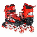 WRIZTI 4 Wheels Inline Adjustable Skates Skating Shoes for Boys & Girls Skating Shoe Adjustable Roller Blades Age 6 to 15 Years Kids PU Strong Wheels Aluminium with LED Flash Light on Wheels (Red)