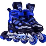 ixora Inline Blue Skates with PU Flashing Wheel Aluminum Body in-Line Skates,LED Flash Light with Adjustable Length Kids Skating Shoes Multicolor (Blue)