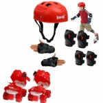 RAKSO RED RK-501 Protection Kit Skating Kit Set for Kids with Helmet Skating, with Roller Skates Shoe KIT Cycling, Running Blue for Kids,Boys,Girls,Men & Women Combo (L)