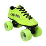 Vicky Champ Shoe Skates PU Upper Double Chromed Ball Bearings Roller Wheels Fibre Chassis & Laces with Nylon Bag Ideal for Competition-Neon Yellow, UK-11C