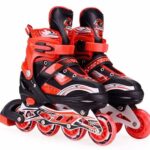 ECAPT Adjustable Inline Skating Shoes for Boys and Girls with PU LED Lights in Wheel, for Indoor and Outdoor, for Beginner, Training, Inline Skates (Pack of 1) (Red)