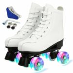 Roller Skates for Women Men, High Top PU Leather Classic Double-Row Roller Skates, Indoor Outdoor Roller Skates for Beginner a Shoes Bag (White Flash, 39)