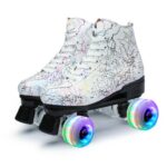 Exgingle Roller Skates Women Outdoor Light Up Skates Double Row Skates Shoes for Youth and Adults White 8 M US Women