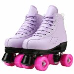 Roller Skates for Women and Men Cowhide High-Top Shoes Classic Double-Row Roller Skates Four-Wheel Roller Skates for Men Girls Unisex (Purple,44=US:9.5)