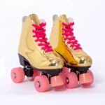 Shoe Be 2 Womens Roller Skates Adjustable Double Row with ABCE9 Bearing 4 Wheels Beginner Roller Skates Professional Indoor Outdoor Gold Pink 43EU/9US