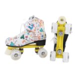 Ubervia® 4 Wheel Roller Skates, Breathable Size 38 White Graffiti Roller Skates for Adults for Indoor Skating